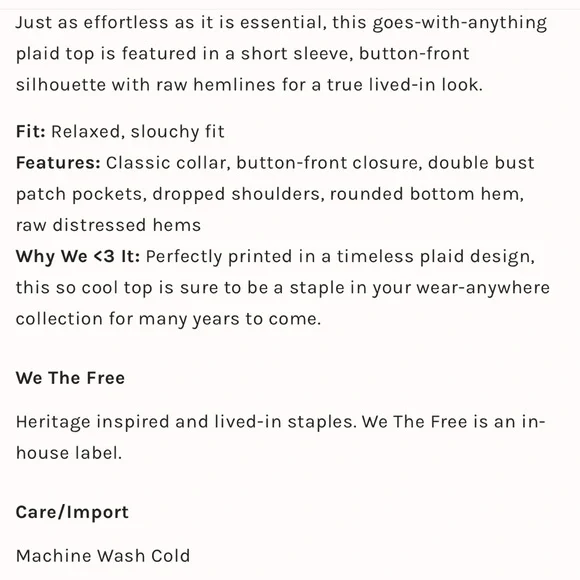 NEW Free People We The Free Vintage Crush Plaid Shirt - Picture 5 of 16